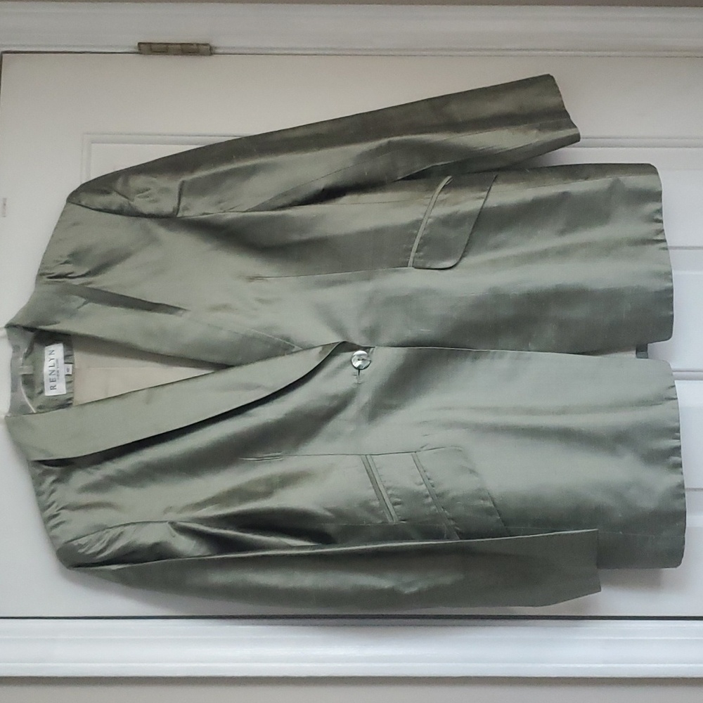 Vintage RENLYN NY 100% Silk Sage Green Oversized Blazer Jacket Size 12 - Picture 5 of 8